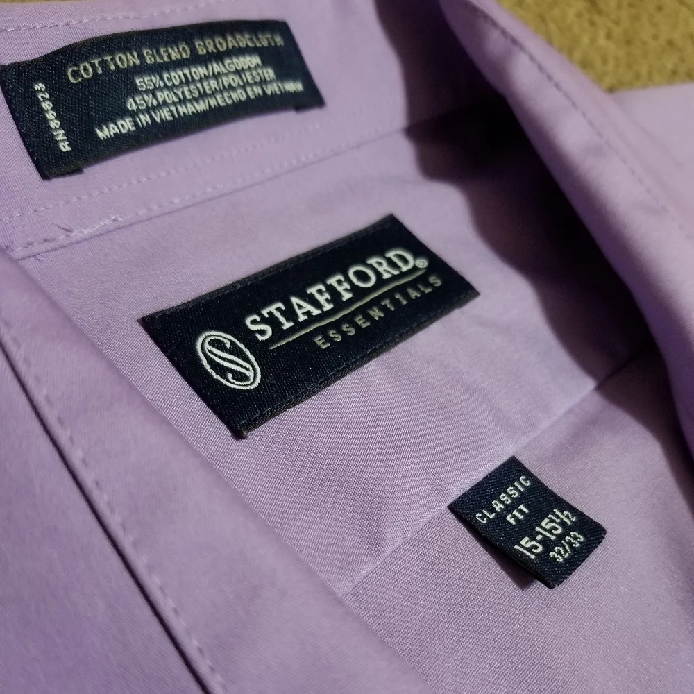 STAFFORD Lavender Purple Mens Long-Sleeve Dress Shirt-M - Picture 4 of 5